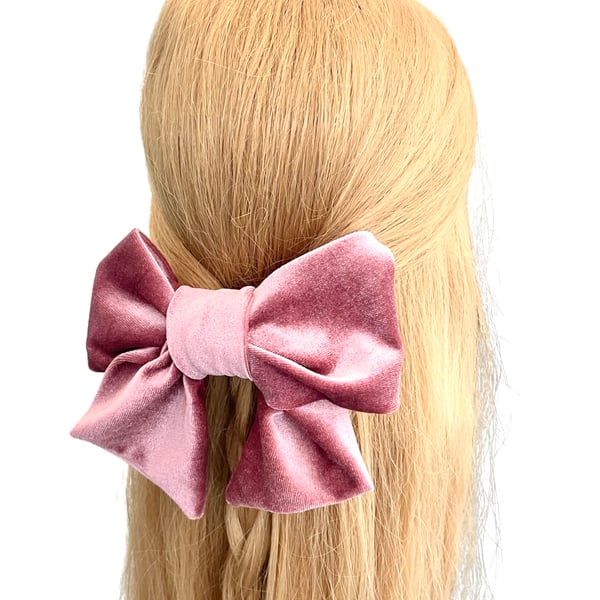 Luxury dusky pink velvet hair bow barrette clip for women