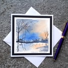 Handpainted Blank Watercolour Card of Tree Reflections. 