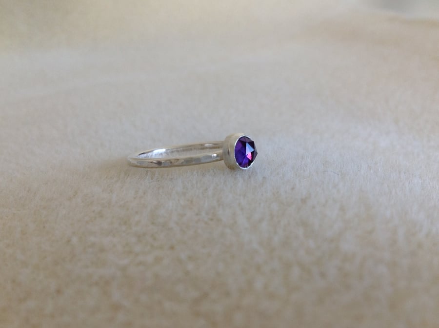 Rose cut purple Amethyst dainty Sterling and Fine silver ring