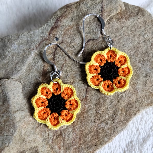 Bright African flower micro-crochet drop earrings