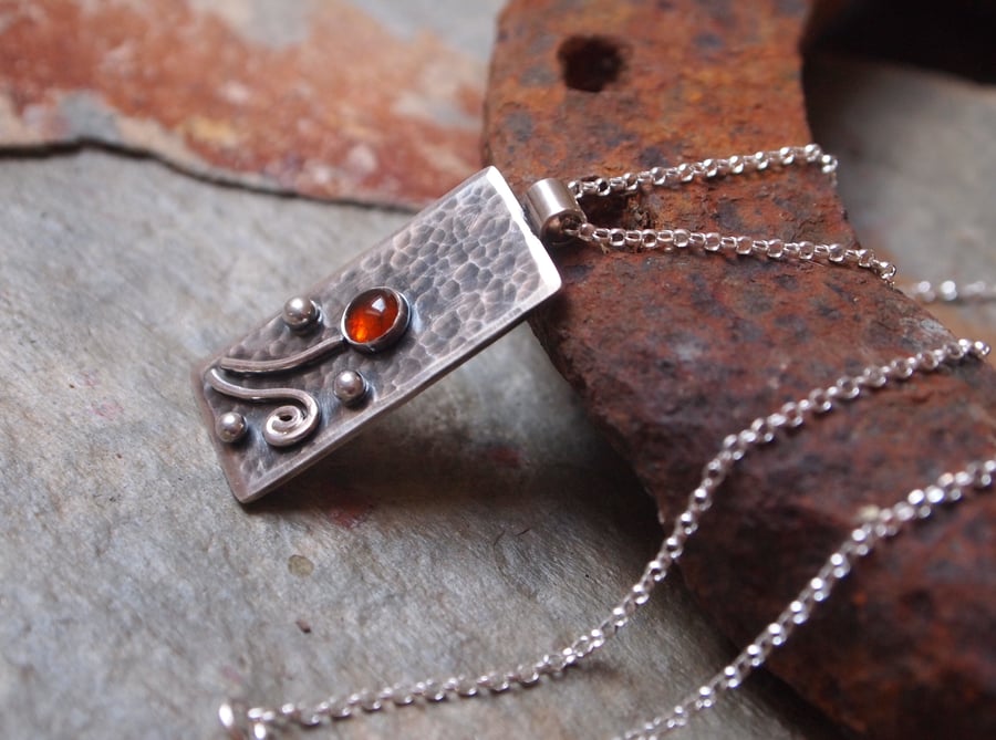 Silver Amber Pendant, oxidised sterling silver, gift for her