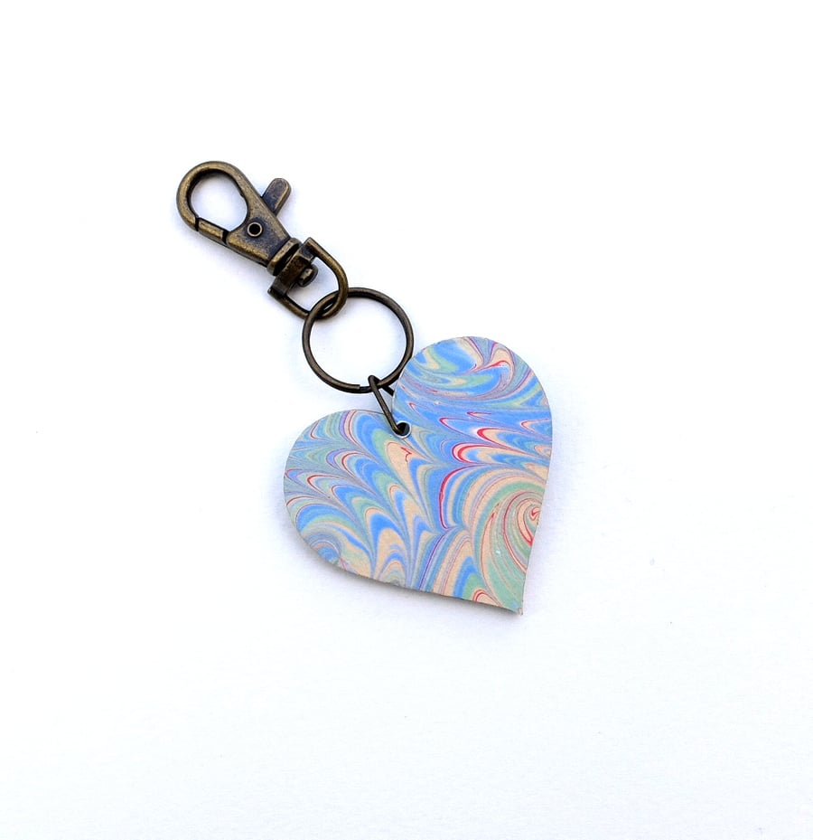 Marbled paper heart keyring bag charm 
