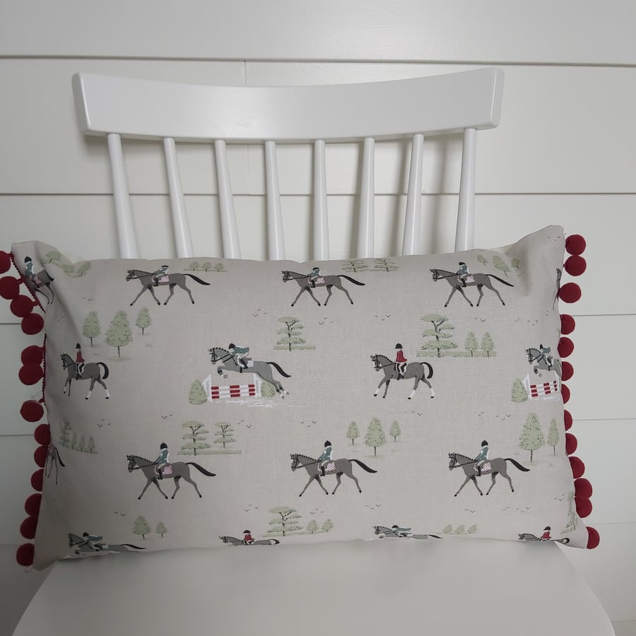 Sophie Allport Horses  Cushion with Red Bobbles