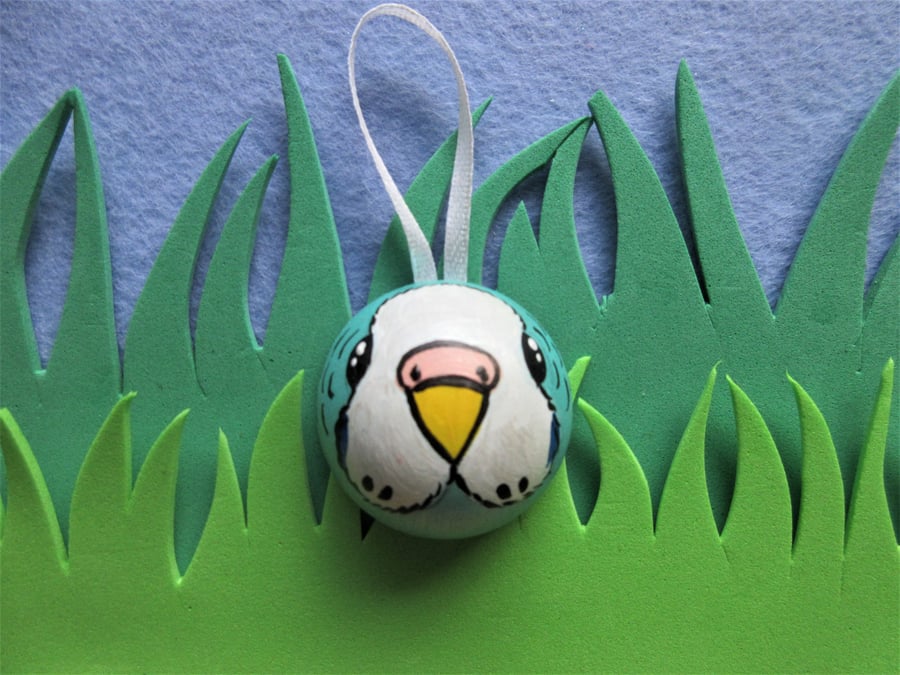 Christmas Tree Bauble Budgie Budgerigar Pet Bird Blue Hanging Decoration