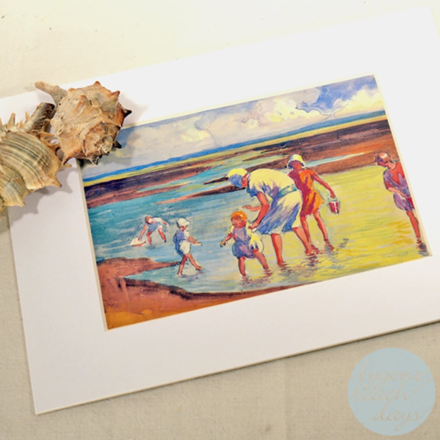 PADDLING Mounted Picture BYGONE BEACH DAYS - Vintage