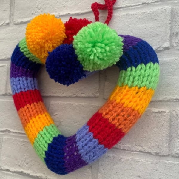 Handcrafted rainbow heart with pom-poms , 8 inches 