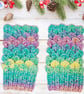 Crochet gloves. Pastel shades dragon scale gloves. Green fingerless gloves. - Image 5