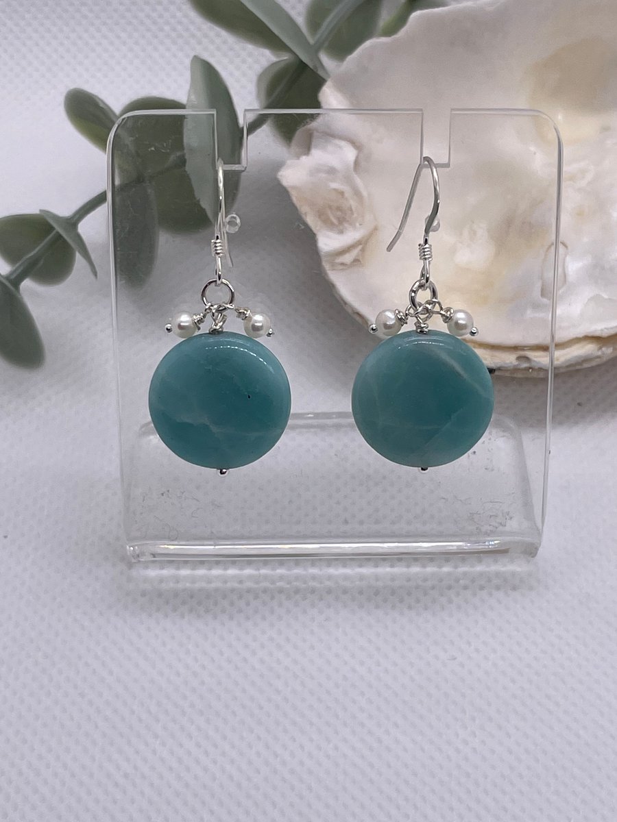 Amazonite and sterling silver cluster earrings