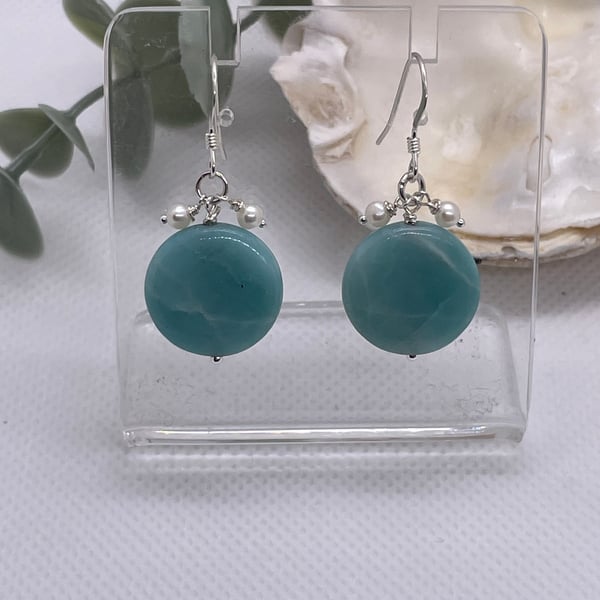 Amazonite and sterling silver cluster earrings