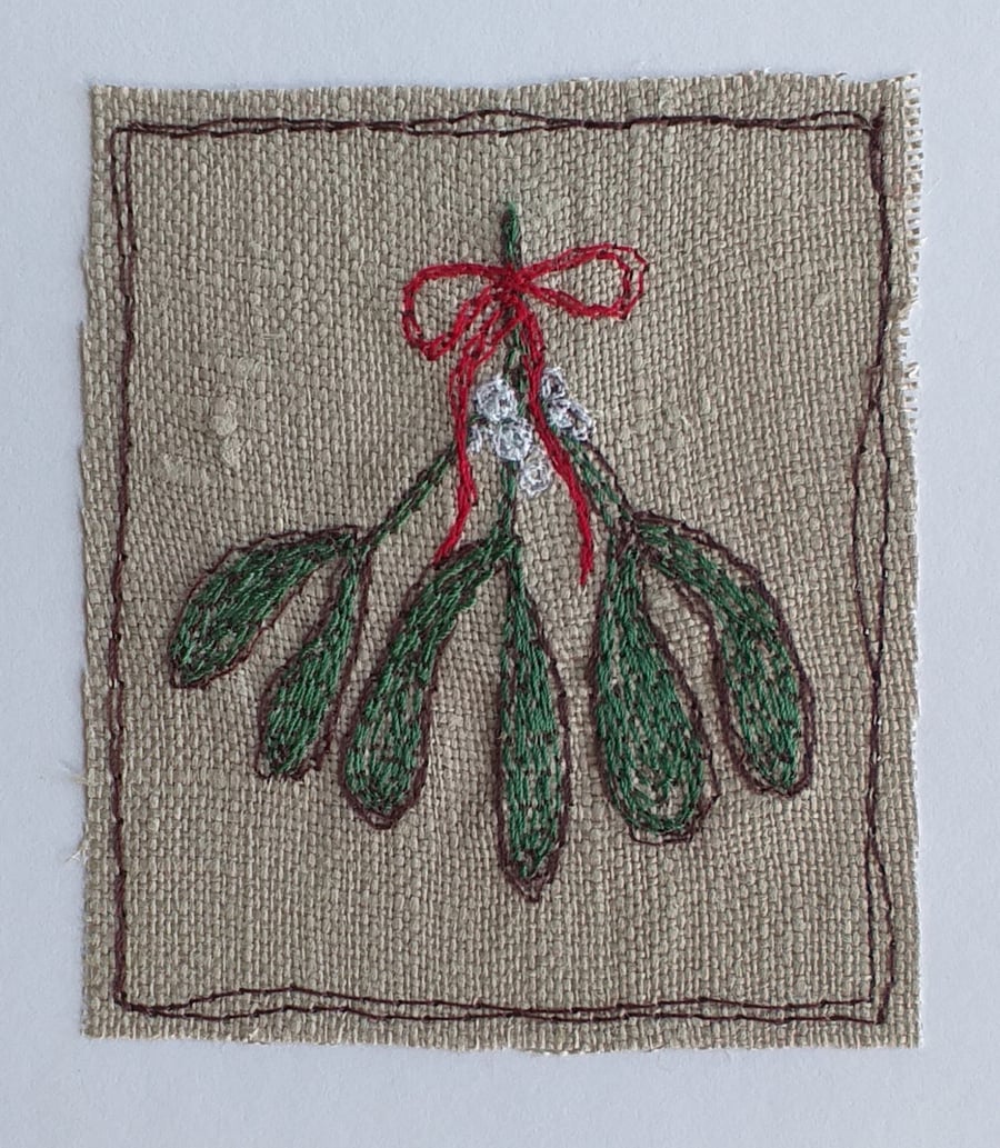 Embroidered Mistletoe Card