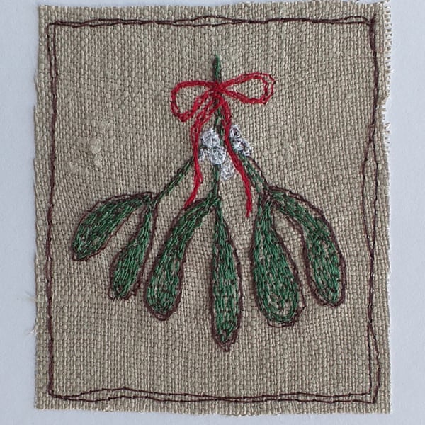Embroidered Mistletoe Card