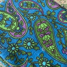 Retro Paisley Floral Blue Lime Green Purple 50s 60s Barkcloth Vintage Fabric