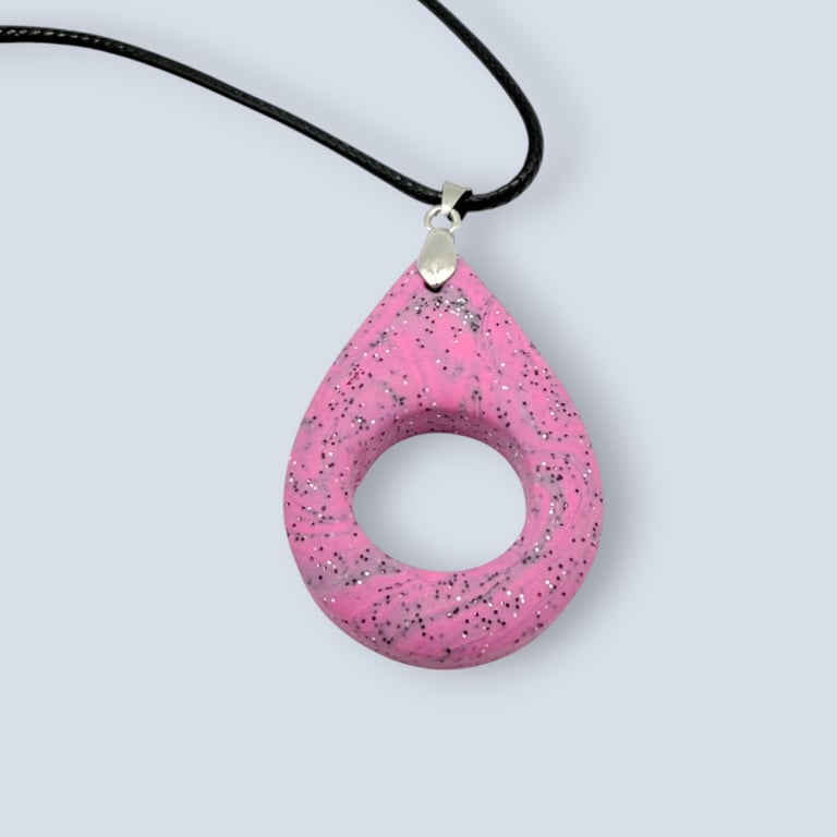 Pink Marbled Glasses Holder Necklace with Black Waxed Cord