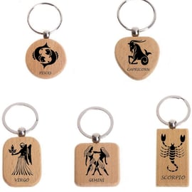 Personalised Engraved Wooden Zodiac Key Ring Key Chain