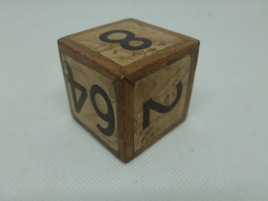 wooden doubling cube, hand-veneered