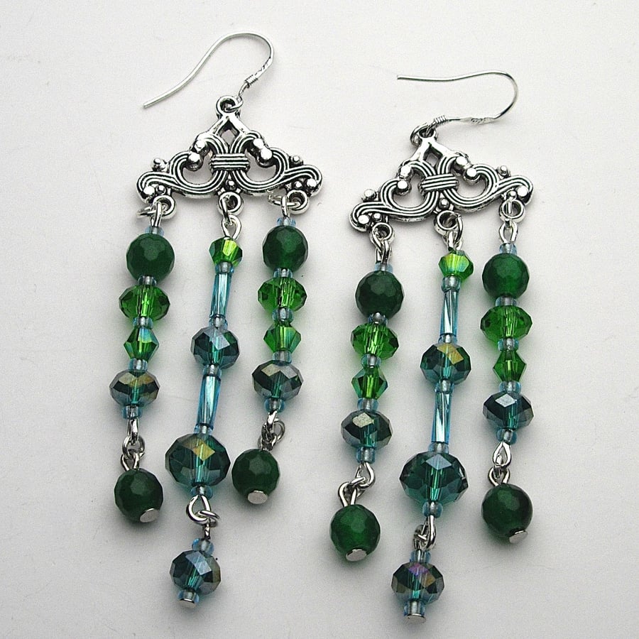 Jade and Crystal Chandelier Earrings UK Free Post