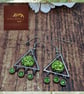Green Glitter Resin and Cubic Zirconia Drop Earrings. - Image 1