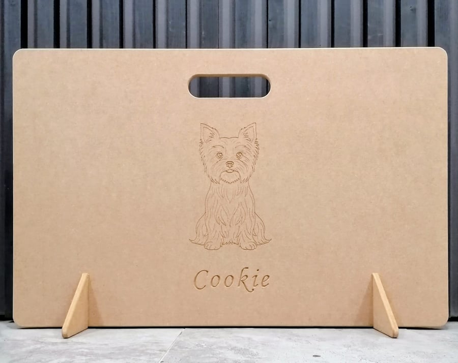 Dog stair gate with breed and name 