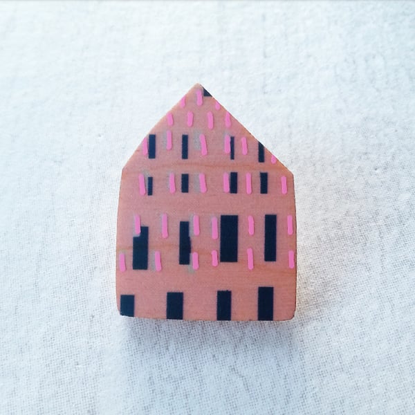 Wooden House Pin Badge, House Brooch, House Pin