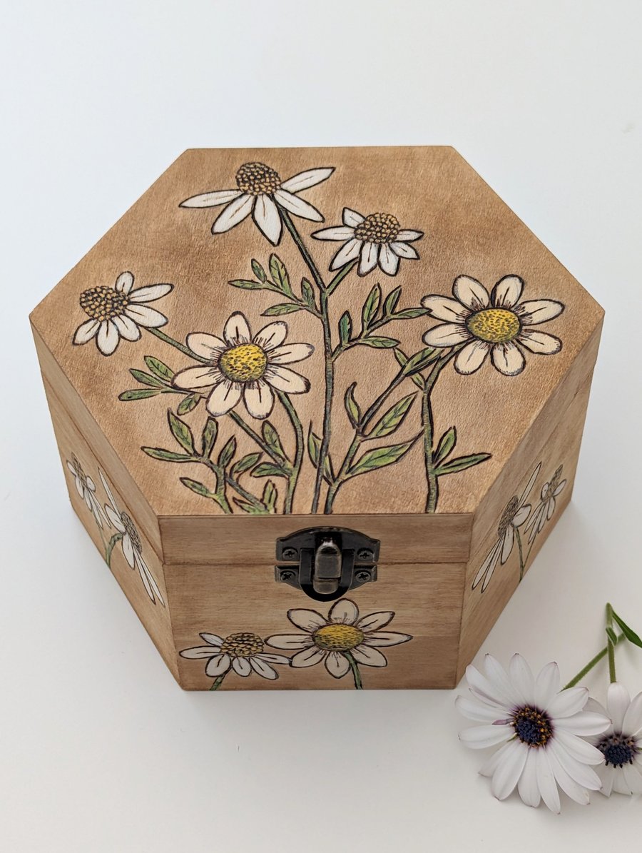 Wooden box, jewellery, trinket or keepsake box, pretty floral gift for her