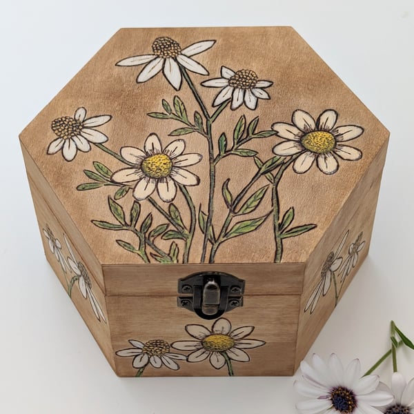 Wooden box, jewellery, trinket or keepsake box, pretty floral gift for her