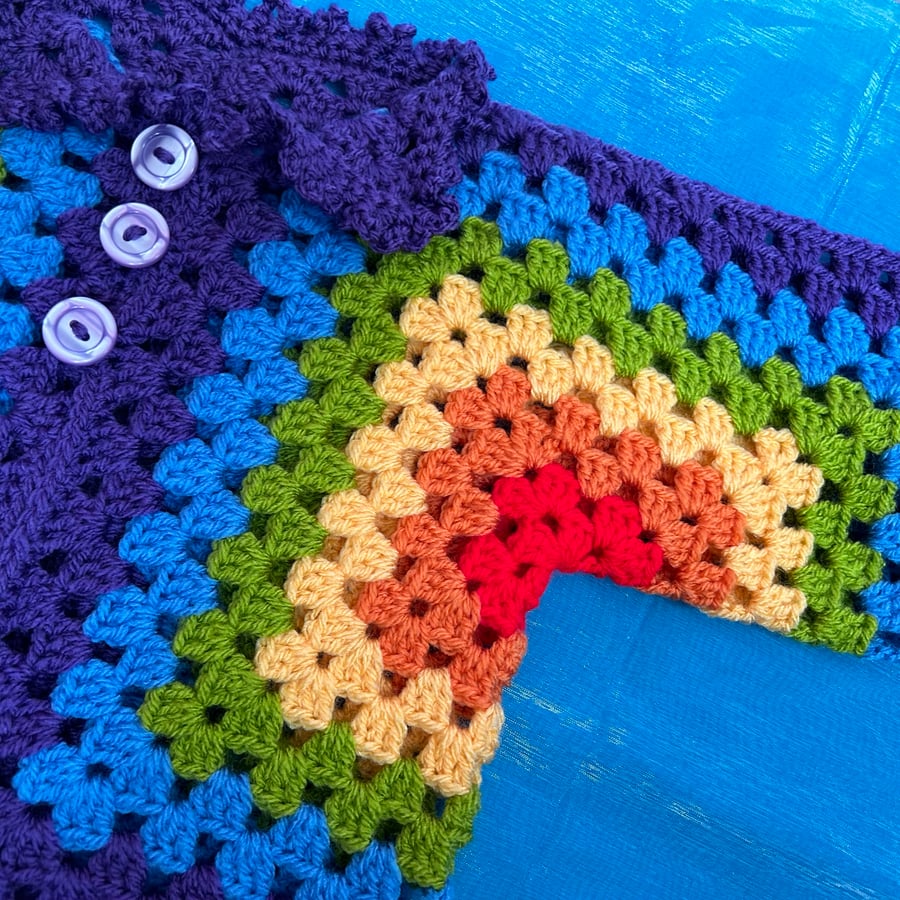 Crocheted Rainbow Hexagon Cardigan for Baby