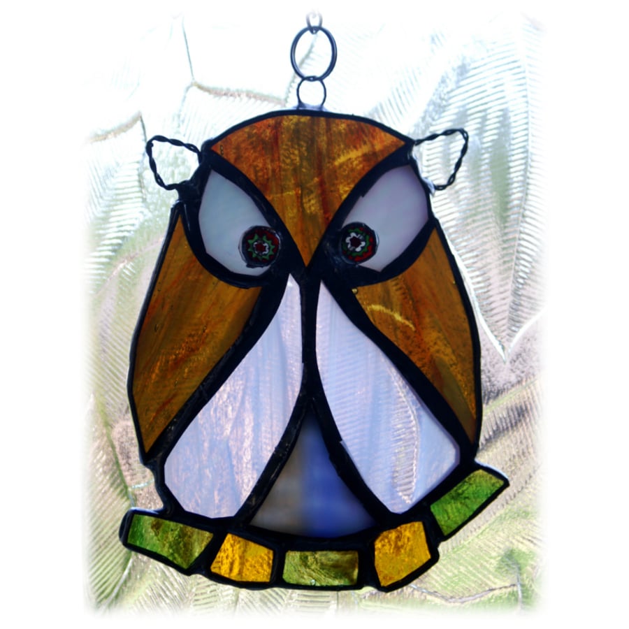 Little Owl Stained Glass Suncatcher  Handmade
