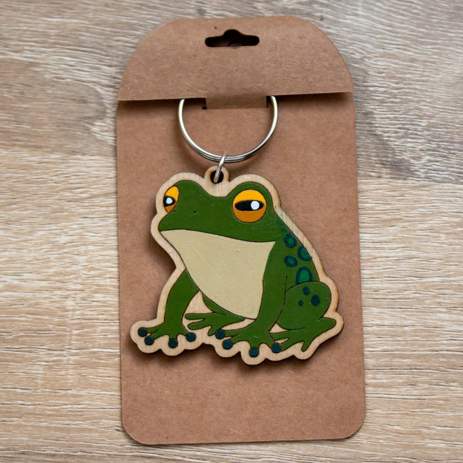 Hand-Painted Wooden Frog Keyring – Nature Lover Gift