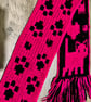Bright Pink & Black Crochet Scarf with Cat & Heart Design - Image 5
