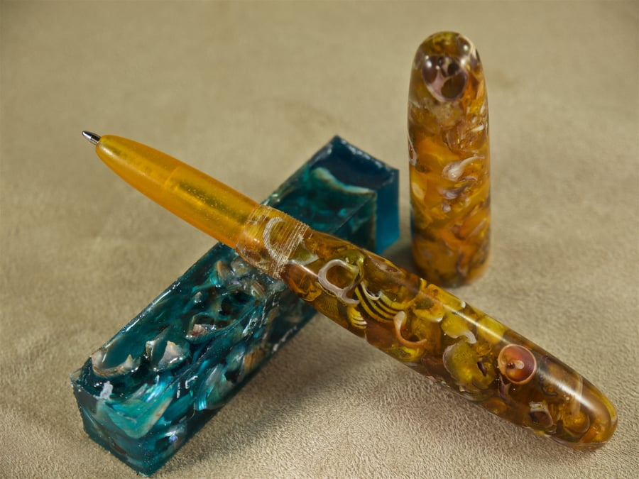 Unique hand crafted collectors pen with natural periwinkle shells, SB8