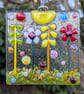 Artist made Fused Glass Flowers Suncatcher.