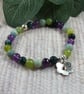 Gemstone Bracelet in Greens & Purple with Handmade Sterling Silver Flower Charm - Image 8