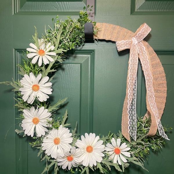 Handmade 17" Rustic Daisy Floral Door Wreath 