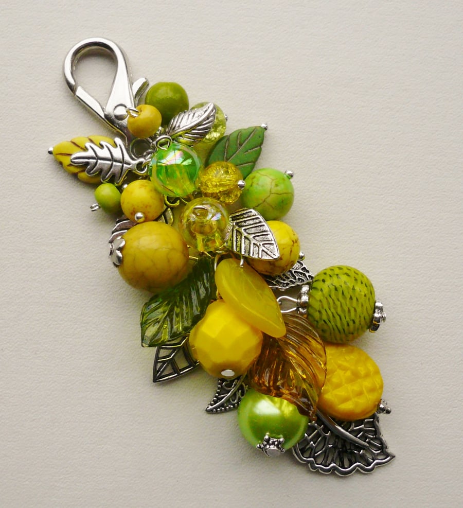 Large Yellow and Green Spring Leaves Handbag Charm   KCJ590