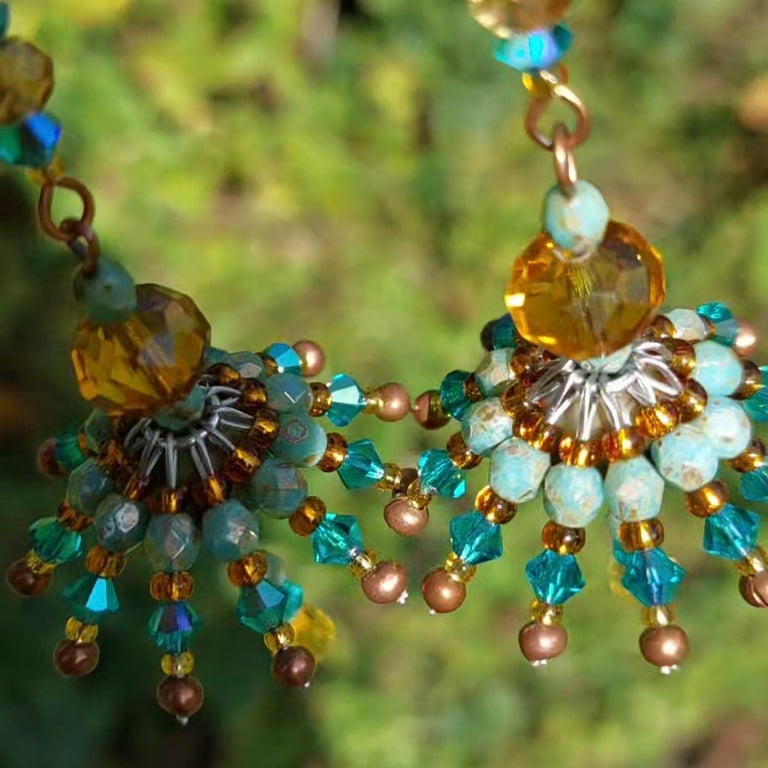 Teal Green and Turquoise Statement Dangle Chandelier Earrings