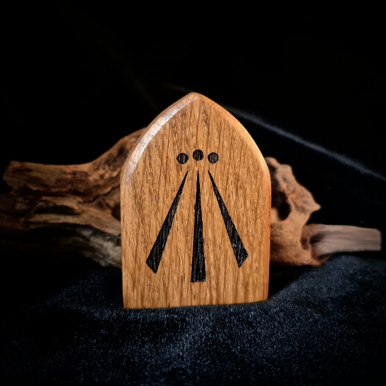 Mini Oak Awen Symbol Wooden Arch. Handmade Wooden Shelf Decor.