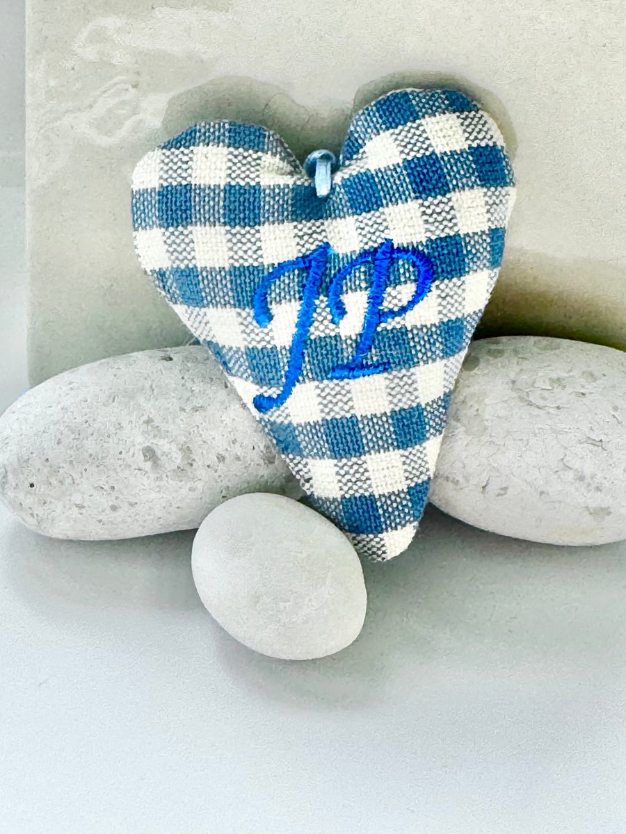 SALE ITEM - MINI HEART -  'JP' in blue gingham