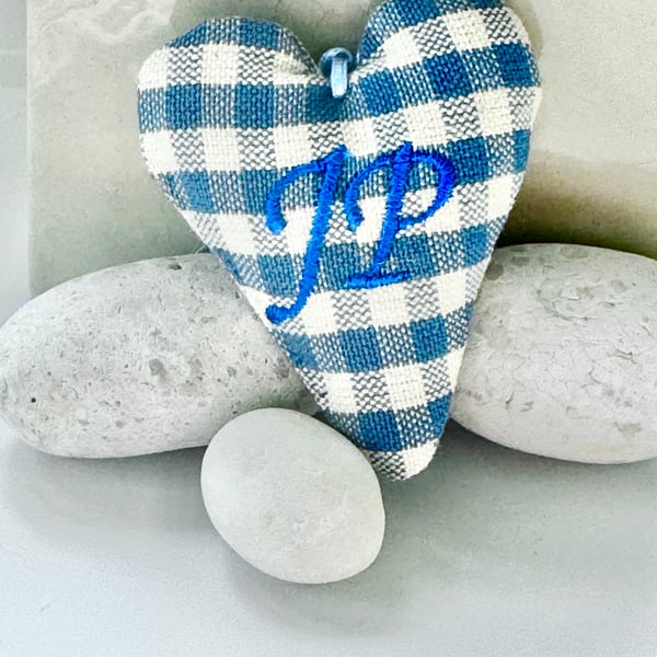 SALE ITEM - MINI HEART -  'JP' in blue gingham