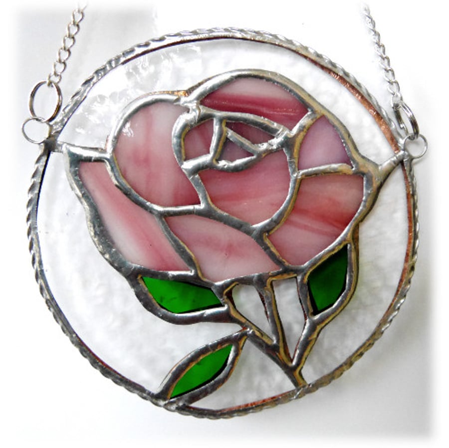 Rose Ring Suncatcher Stained Glass Pink