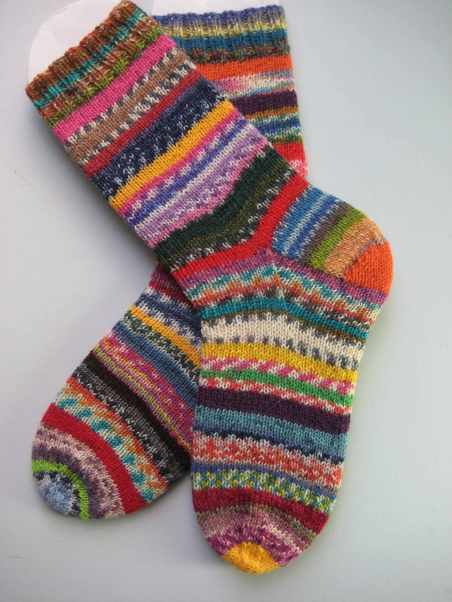 hand knit womens wool crazy socks UK 6-8