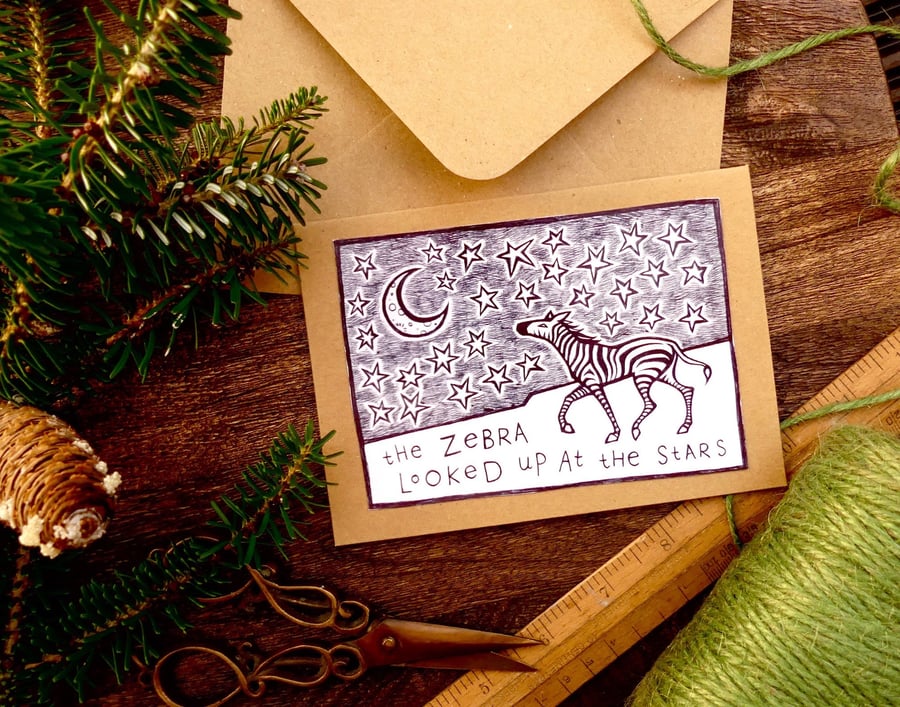 Zebra Stars Card - READY TO SHIP
