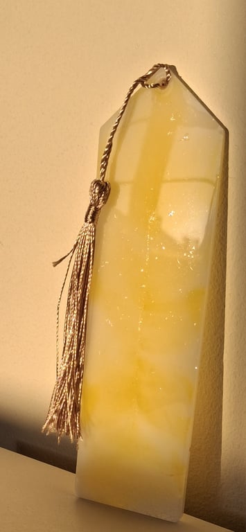 Handmade yellow and white epoxy resin bookmark
