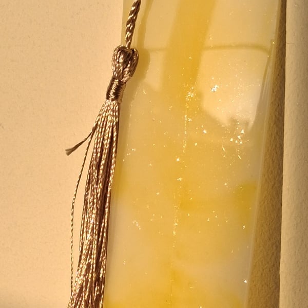 Handmade yellow and white epoxy resin bookmark