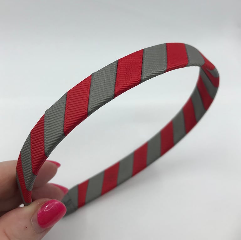 School Red and Grey 1.8mm striped Hairband