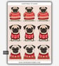 Funny Christmas Sticker Sheet - Cute Grumpy Pug Dogs - Image 1