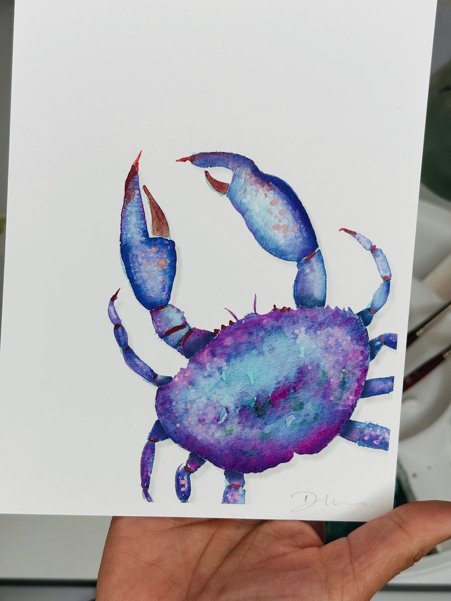 Hand Finished Watercolour A5 Signed Art Print - Vic The Crab Is Here!