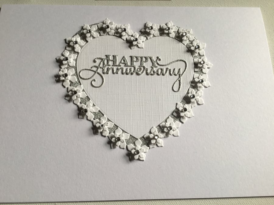 Anniversary card. Silver Anniversary card. Handmade card with flowers. Ref 049