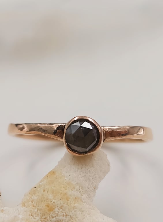Rose Gold Whisper Ring with Grey Diamond Cabochon : Size K