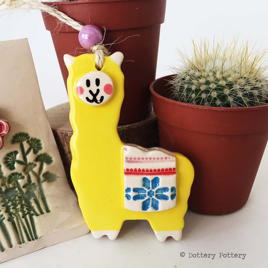 Pottery llama hanging decoration ceramic llama drama llama Alpaca pottery alpaca