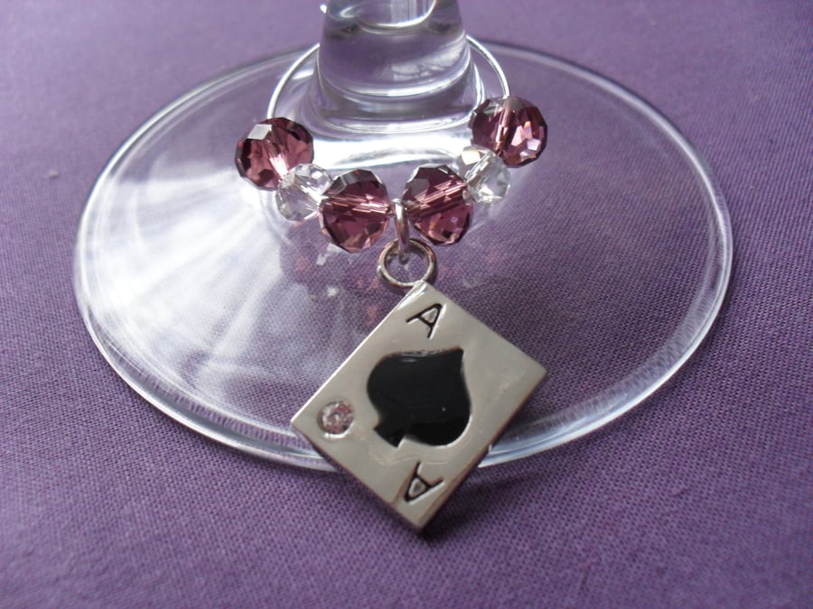 Ace of Spades Wine Glass Charm  WINE 004